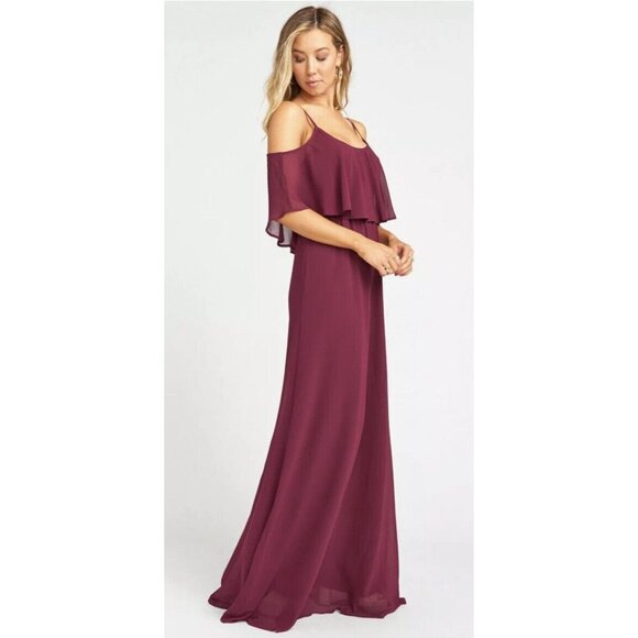 Show Me Your MuMu Woman's Caitlin Ruffle Maxi Dress Merlot Chiffon SZ‎ XS - Picture 4 of 12